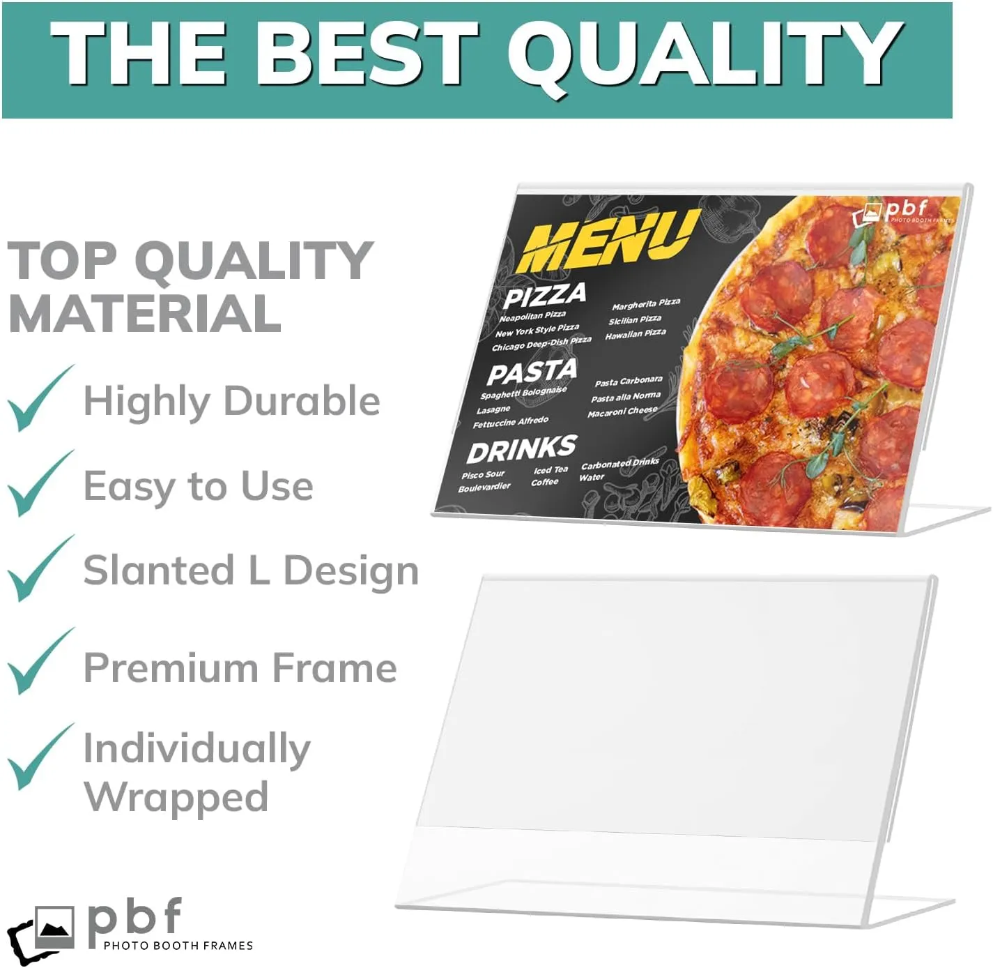 pbf 6x4 Acrylic Sign Holder | 6 x 4 Horizontal Stand Up Slanted Sign Holder | Acrylic Stands for Display | Clear Picture Frame, Menu Table Top Stand, Plastic Flyer Holder (12-Pack)