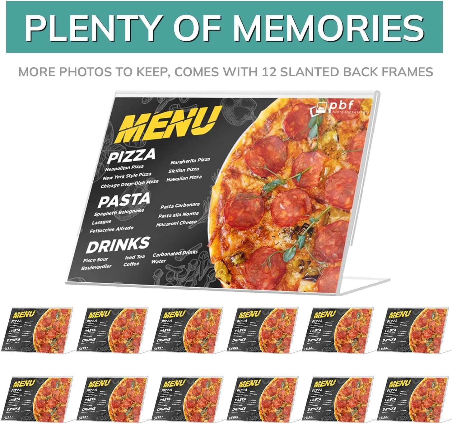 pbf 6x4 Acrylic Sign Holder | 6 x 4 Horizontal Stand Up Slanted Sign Holder | Acrylic Stands for Display | Clear Picture Frame, Menu Table Top Stand, Plastic Flyer Holder (12-Pack)