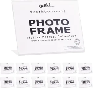 pbf 6x4 Acrylic Sign Holder | 6 x 4 Horizontal Stand Up Slanted Sign Holder | Acrylic Stands for Display | Clear Picture Frame, Menu Table Top Stand, Plastic Flyer Holder (12-Pack)