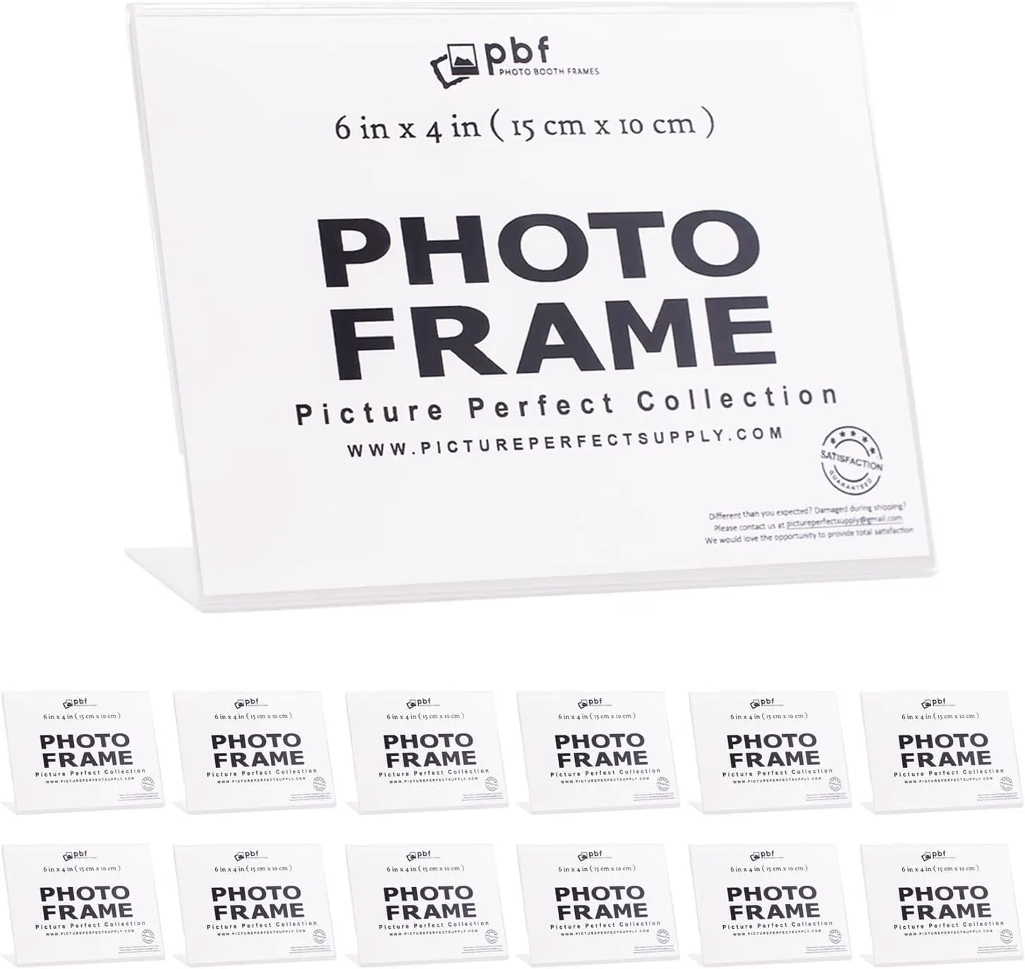 pbf 6x4 Acrylic Sign Holder | 6 x 4 Horizontal Stand Up Slanted Sign Holder | Acrylic Stands for Display | Clear Picture Frame, Menu Table Top Stand, Plastic Flyer Holder (12-Pack)