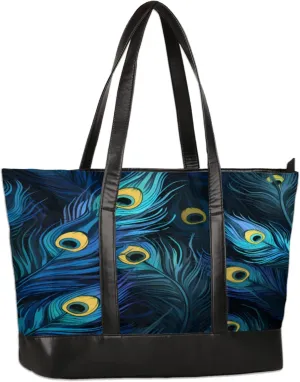 Peacock Feathers Beautiful Laptop Tote Bag for Women Lightweight Work Purse with Multiple Compartments Fits 13-15.6 Inch Laptop Tablet Shoulder Bag for Office Travel Daily Use