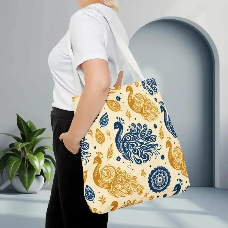 Peacock Style Tote with Cotton Webbing Straps Storage