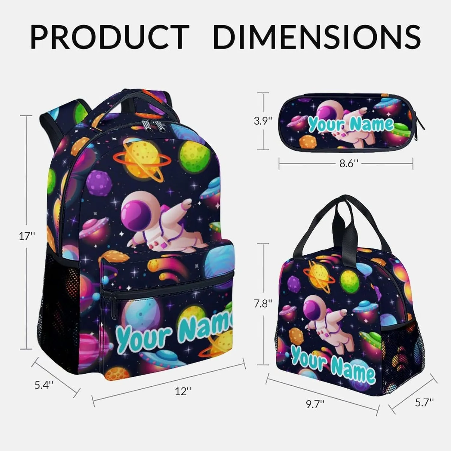 Personalized Boys Backpack with Lunch Box Combo, Planet Backpack Kids Bookbag for Primary Elementary School, Cute, Colorful, Adjustable Straps, Durable School Bag with Pencil Cases