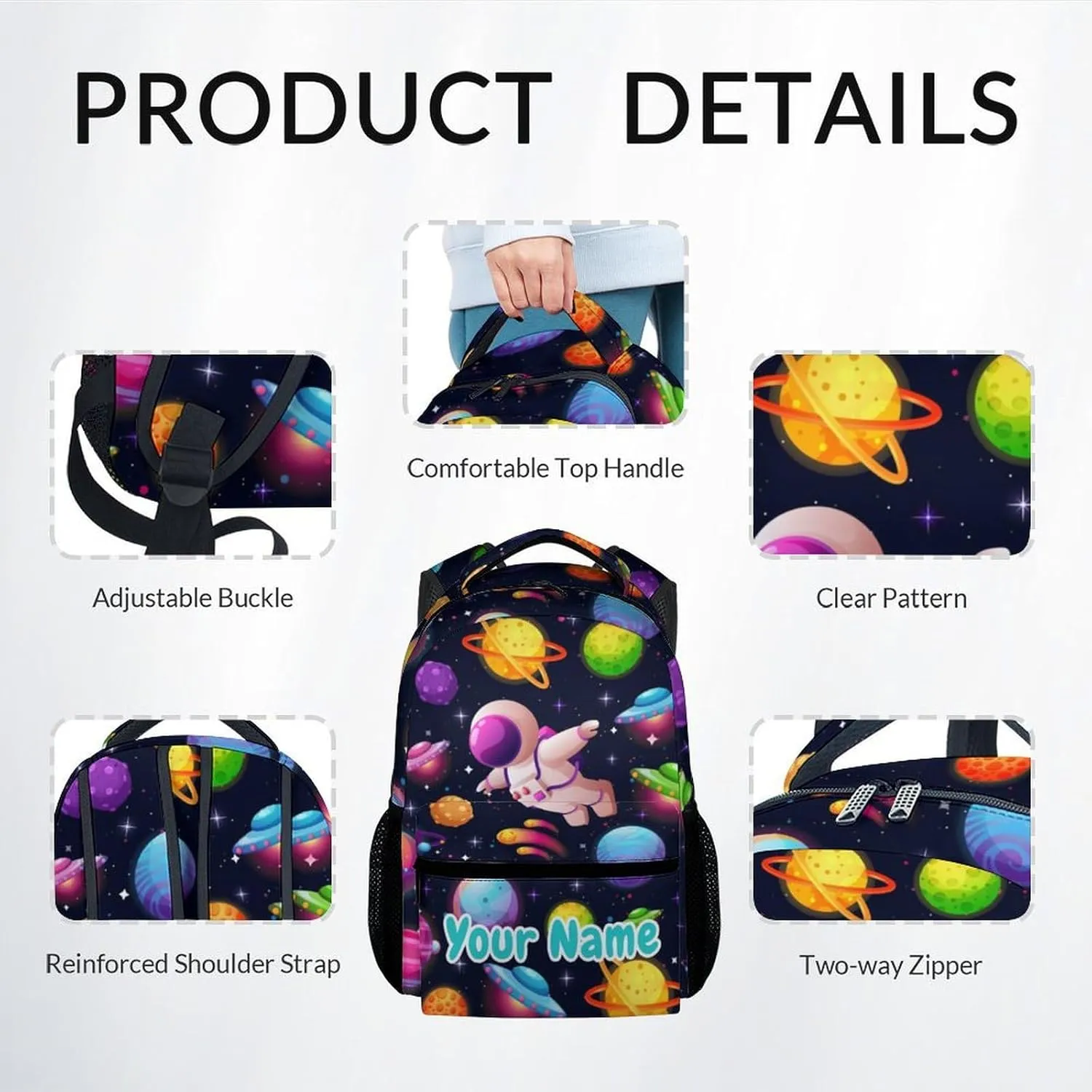 Personalized Boys Backpack with Lunch Box Combo, Planet Backpack Kids Bookbag for Primary Elementary School, Cute, Colorful, Adjustable Straps, Durable School Bag with Pencil Cases