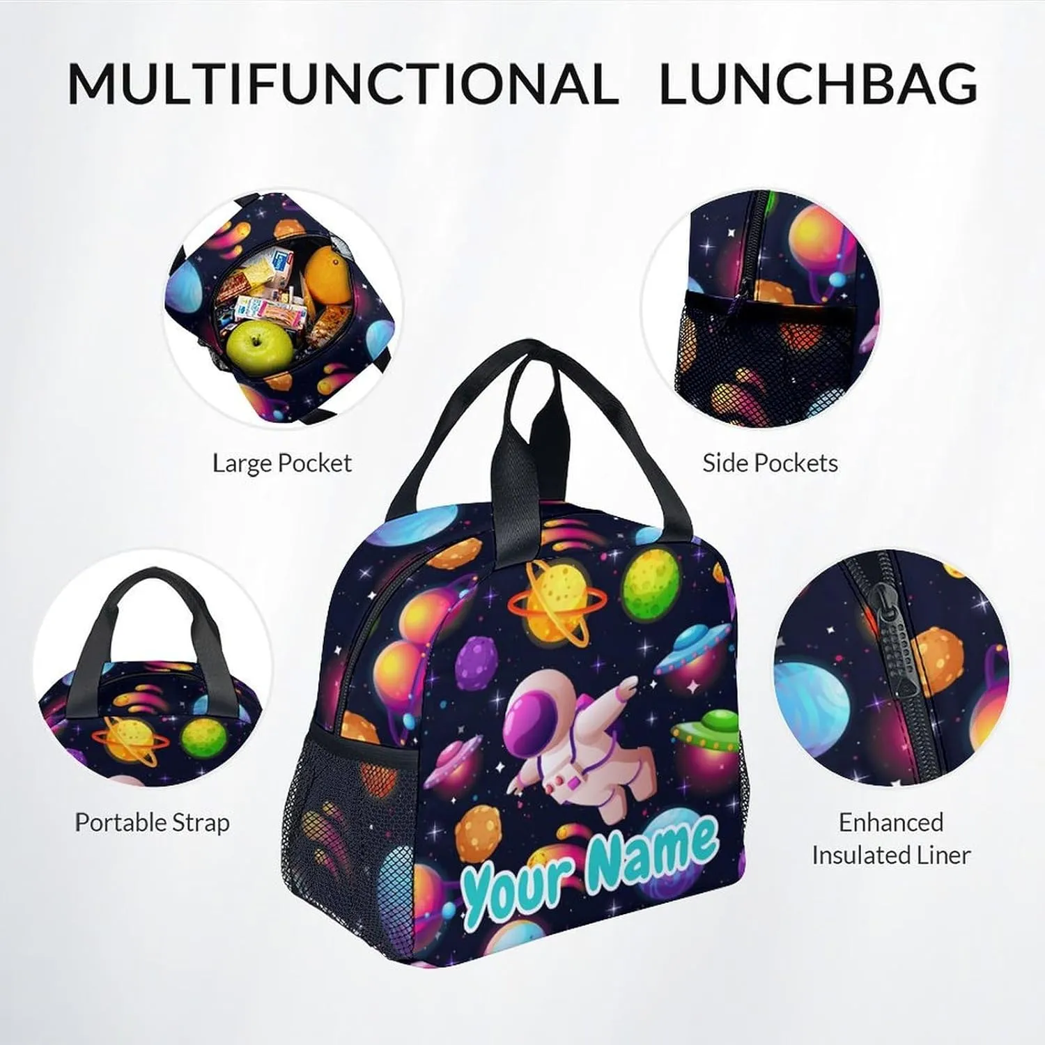 Personalized Boys Backpack with Lunch Box Combo, Planet Backpack Kids Bookbag for Primary Elementary School, Cute, Colorful, Adjustable Straps, Durable School Bag with Pencil Cases
