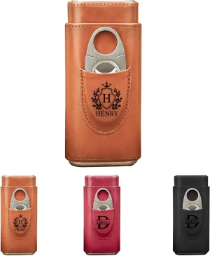Personalized Cigar Case, Custom Leather Cigar Case Cigar Cutter Set, Engraved Name Design Travel Cigar Carrying Cases for Men, Portable Cedar Lined Cigar Bag, Gifts for Dad Husband Cigar Lover
