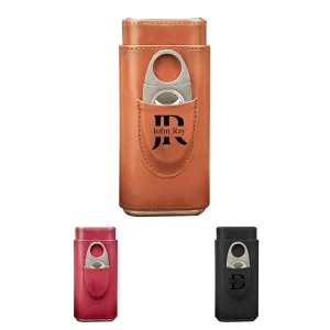 Personalized Cigar Case, Custom Leather Cigar Case Cigar Cutter Set, Portable Travel Cigar Carrying Cases for Men, Engraved Name Design Cedar Lined Cigar Bag, Gift for Husband Dad Cigar Lover