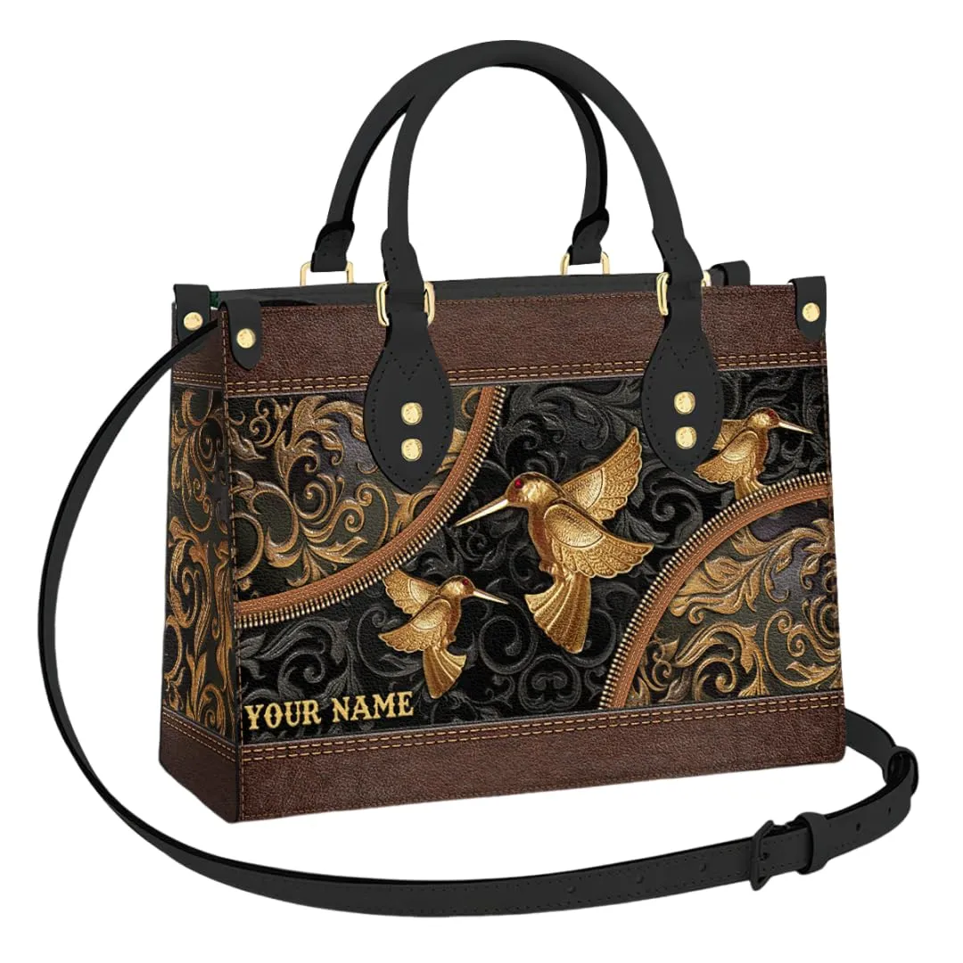 Personalized Hummingbird Leather Bag For Women, Vintage Bird Handbags Crossbody Purse Ladies Chic Satchel Shoulder Bag with Removable Strap, Birdwatching Gift (Black)