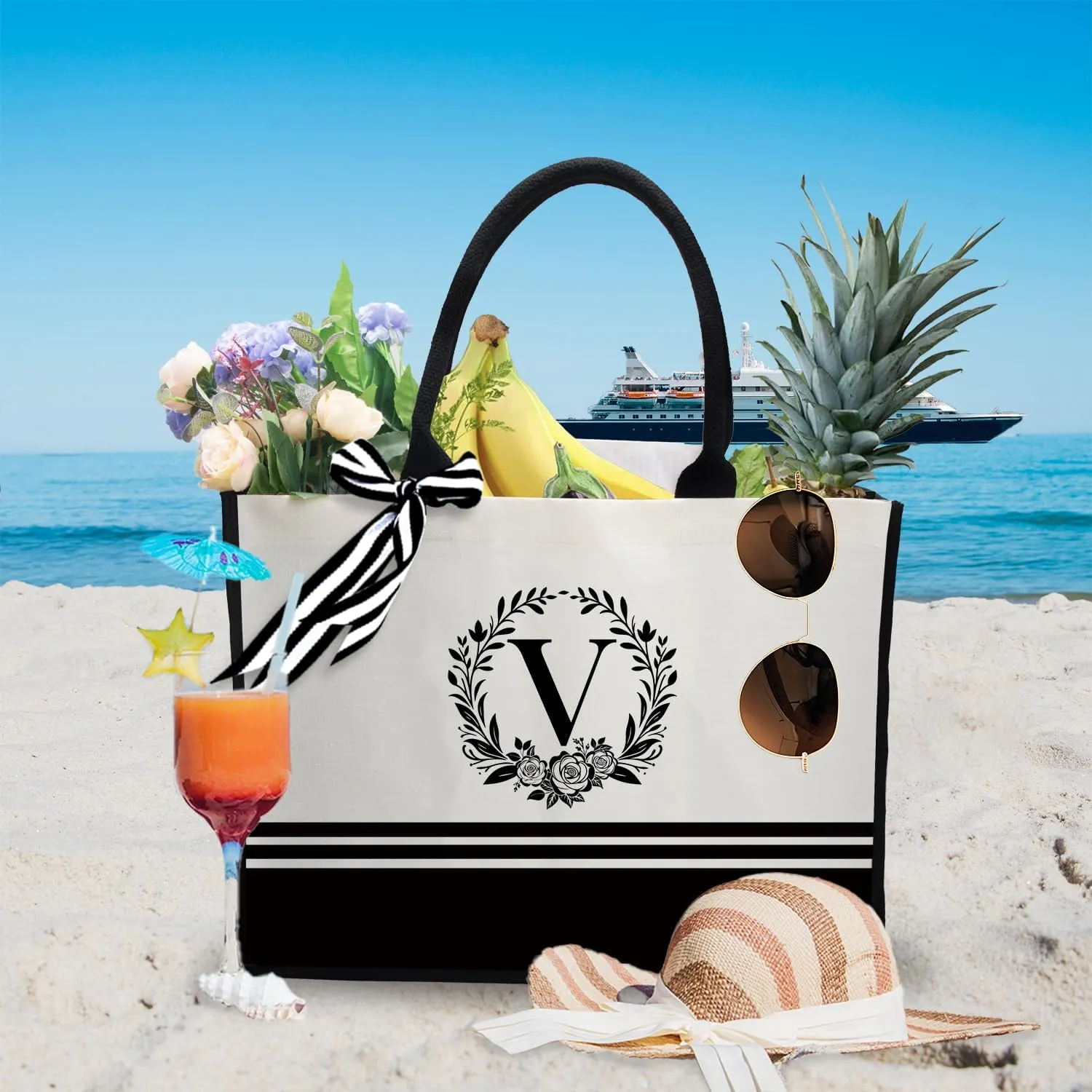 Personalized Initial Canvas Tote Bags, Monogrammed Tote Bag Gifts for Women Teacher Friend for Birthday Wedding