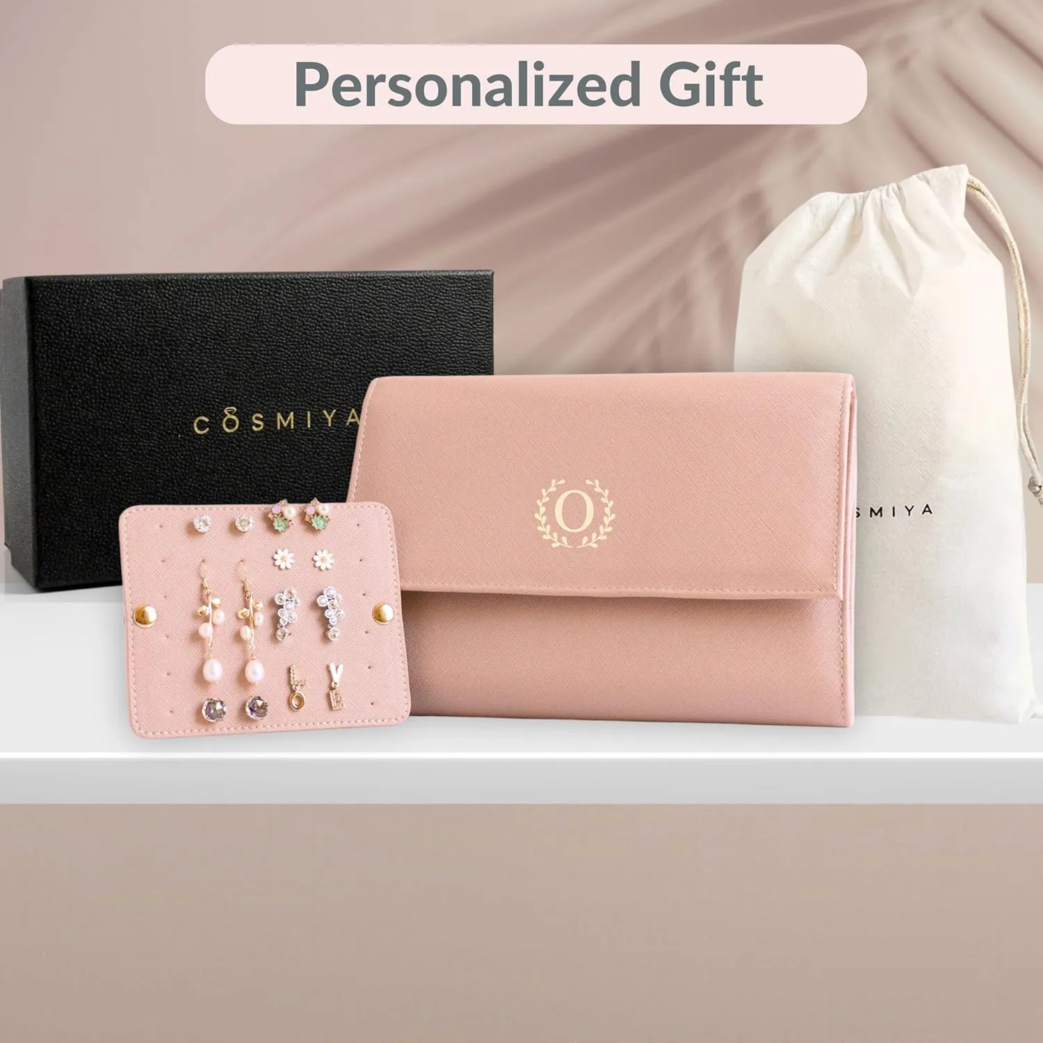 Personalized Initial Travel Jewelry Case - Monogram Custom Organizer Box for Women, Bridesmaid, Mom Birthday Gifts