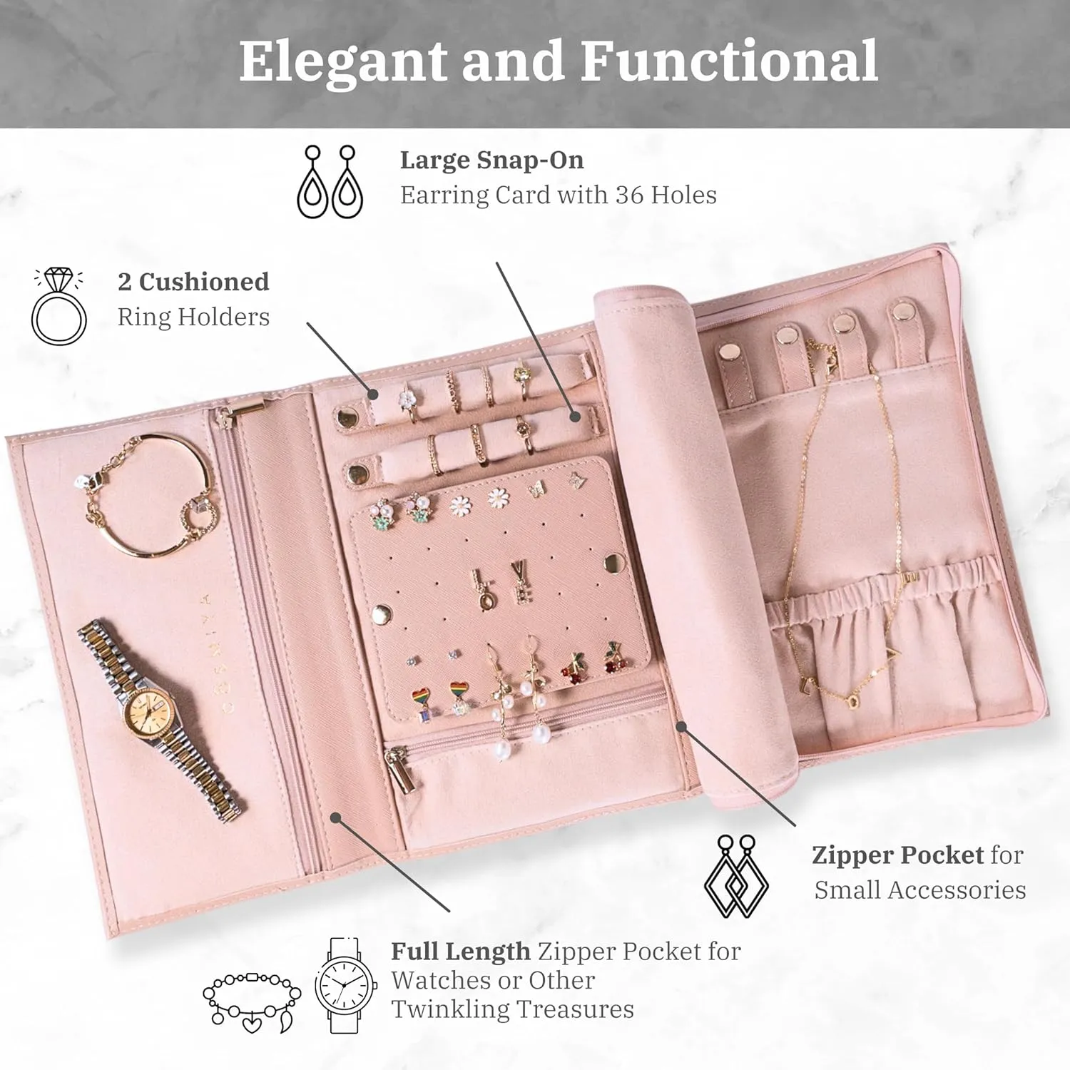 Personalized Initial Travel Jewelry Case - Monogram Custom Organizer Box for Women, Bridesmaid, Mom Birthday Gifts