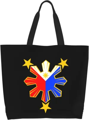 Philippines Pride Star Flag Canvas Tote Bags for Women, Ladies Shoulder Handbags Large Purse Lightweight Foldable Reusable Shopping Bag with Pockets for Work, Travel, 15.7x19.7in