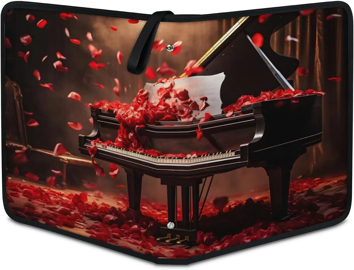 Piano Rose Petals 3 Ring Trading Zipper Binder Strap, Trading Card Binder 4 Pocket, 400 Pockets Card Holder with 50 Removable Sleeves for Game Cards