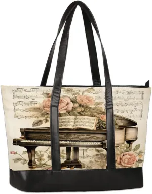 Piano Rose Vvintage Laptop Tote Bag for Women Lightweight Work Purse with Multiple Compartments Fits 13-15.6 Inch Laptop Tablet Shoulder Bag for Office Travel Daily Use
