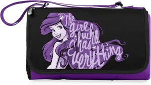 PICNIC TIME Disney Princess The Little Mermaid Blanket Tote Outdoor Picnic Blanket, Beach Blanket, Camping Blanket, (Purple with Black Flap)