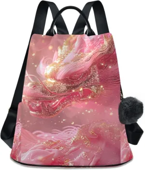 Pink Dragon (4) Backpack Purse for Women, Small Anti Theft Travel Backpack Convertible Casual Fashion College Shoulder Bag