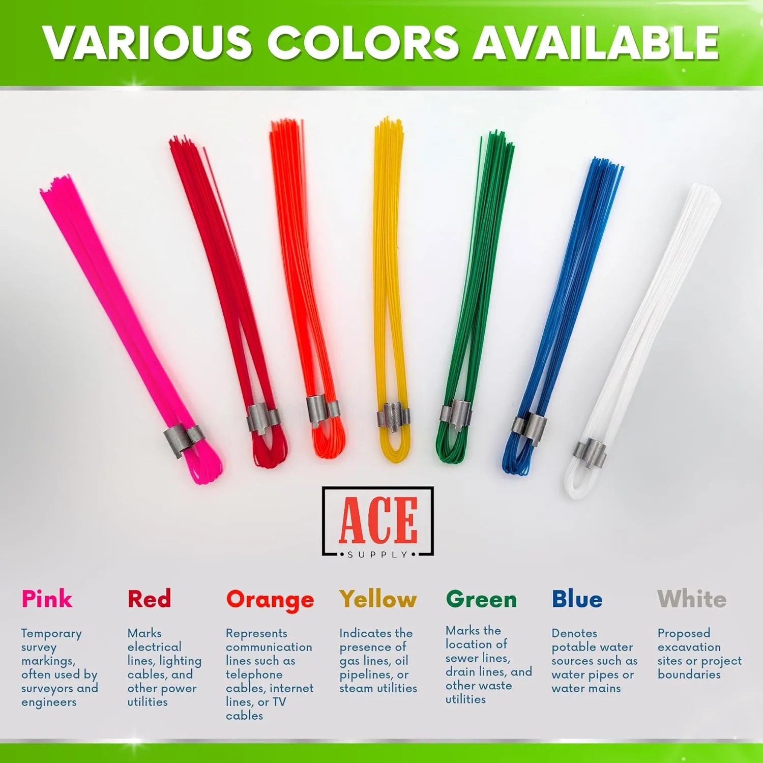 Pink Marking Whiskers with Stakes - Pack of 100 - Durable Marking Whisker Set - Use Survey Whiskers As Ground Markers, Construction Markers, Or Trail Markers