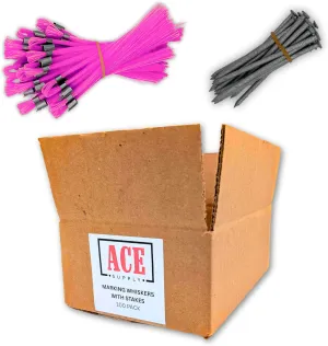 Pink Marking Whiskers with Stakes - Pack of 100 - Durable Marking Whisker Set - Use Survey Whiskers As Ground Markers, Construction Markers, Or Trail Markers