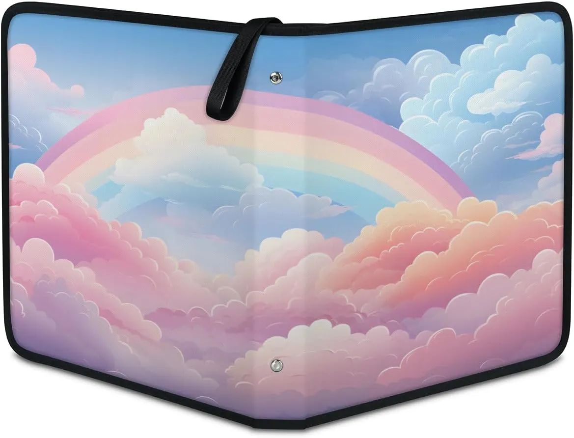 Pink Romantic Rainbow 3 Ring Trading Zipper Binder Strap, Trading Card Binder 4 Pocket, 400 Pockets Card Holder with 50 Removable Sleeves for Game Cards