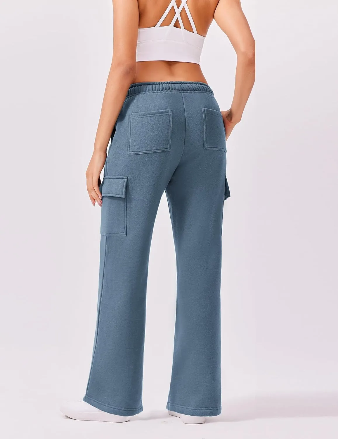 PINSPARK 2 Piece Sets for Women 2025 Fleece Sweatsuits Oversized Sweatshirts Wide Leg Cargo Sweatpants with Pockets Thumbhole