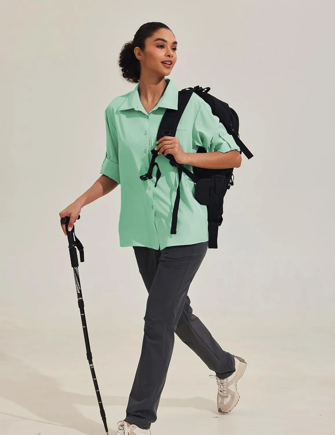 PINSPARK Womens UPF 50  UV Sun Protection Shirts Long Sleeve Outdoor Fishing Blouse Quick Dry Safari Hiking Tops with Pockets