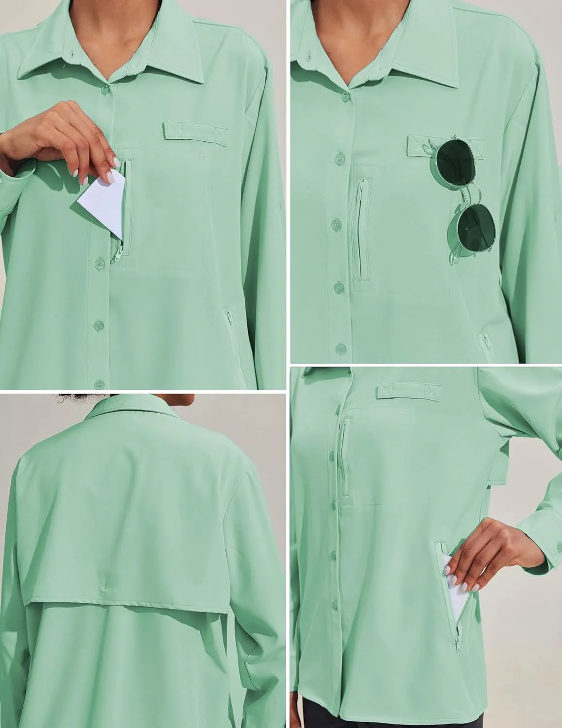 PINSPARK Womens UPF 50  UV Sun Protection Shirts Long Sleeve Outdoor Fishing Blouse Quick Dry Safari Hiking Tops with Pockets