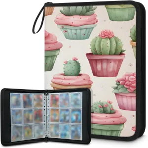 Plant Cactus 3 Ring Trading Zipper Binder Strap, Trading Card Binder 4 Pocket, 400 Pockets Card Holder with 50 Removable Sleeves for Game Cards