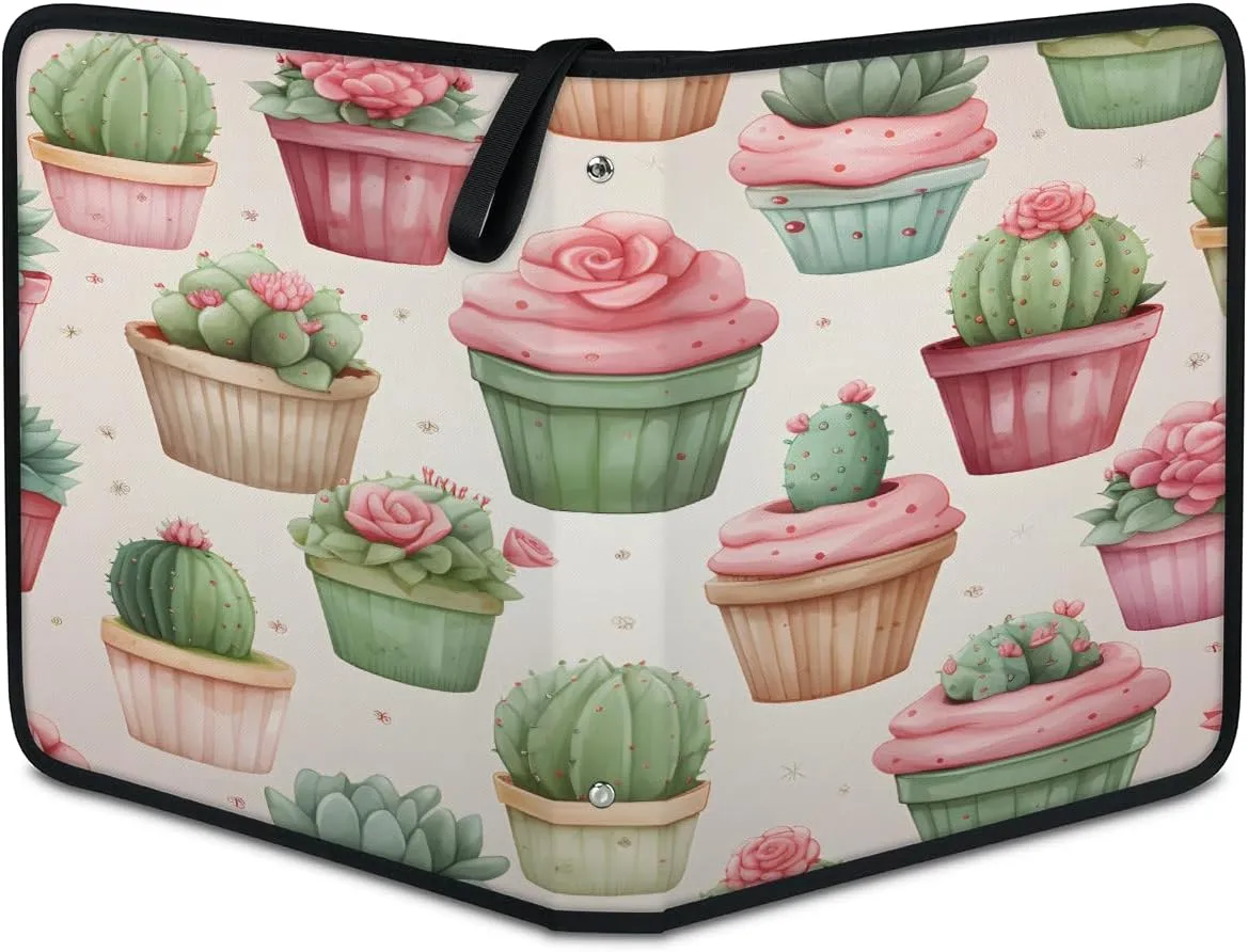 Plant Cactus 3 Ring Trading Zipper Binder Strap, Trading Card Binder 4 Pocket, 400 Pockets Card Holder with 50 Removable Sleeves for Game Cards