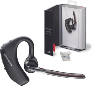 Plantronics Voyager 5200 Bluetooth Headset Bundle - Noise Canceling Wind Blocking Mic for Calls, Online Zoom Meetings, 6 Hours Rechargeable Battery, (Charging case not Included) 203500-101, GTW Cloth