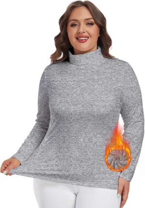Plus Size Thermal Top for Women Long Sleeve Thermal Shirt Fleece Lined Long Johns Base Layer