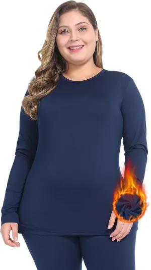 Plus Size Thermal Top for Women Long Sleeve Thermal Shirt Fleece Lined Long Johns Base Layer