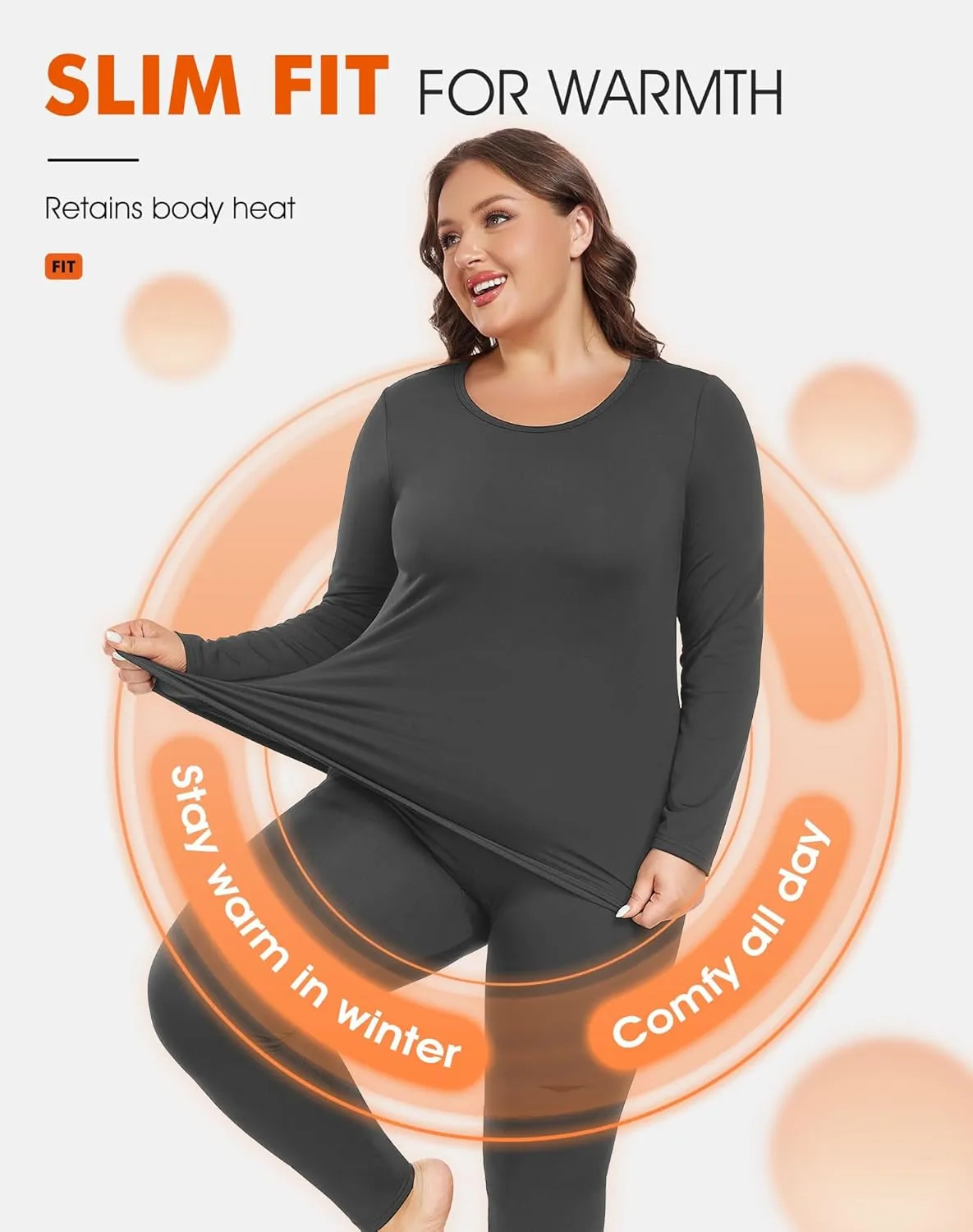 Plus Size Thermal Top for Women Long Sleeve Thermal Shirt Fleece Lined Long Johns Base Layer