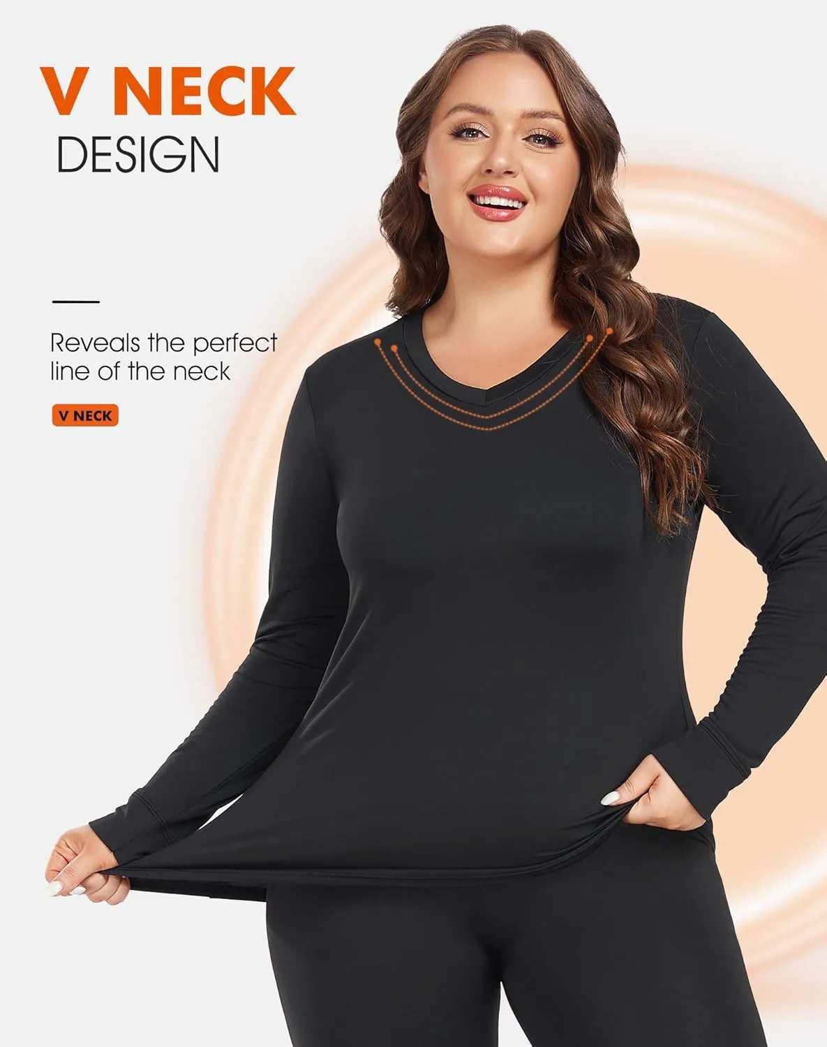 Plus Size Thermal Top for Women Long Sleeve Thermal Shirt Fleece Lined Long Johns Base Layer