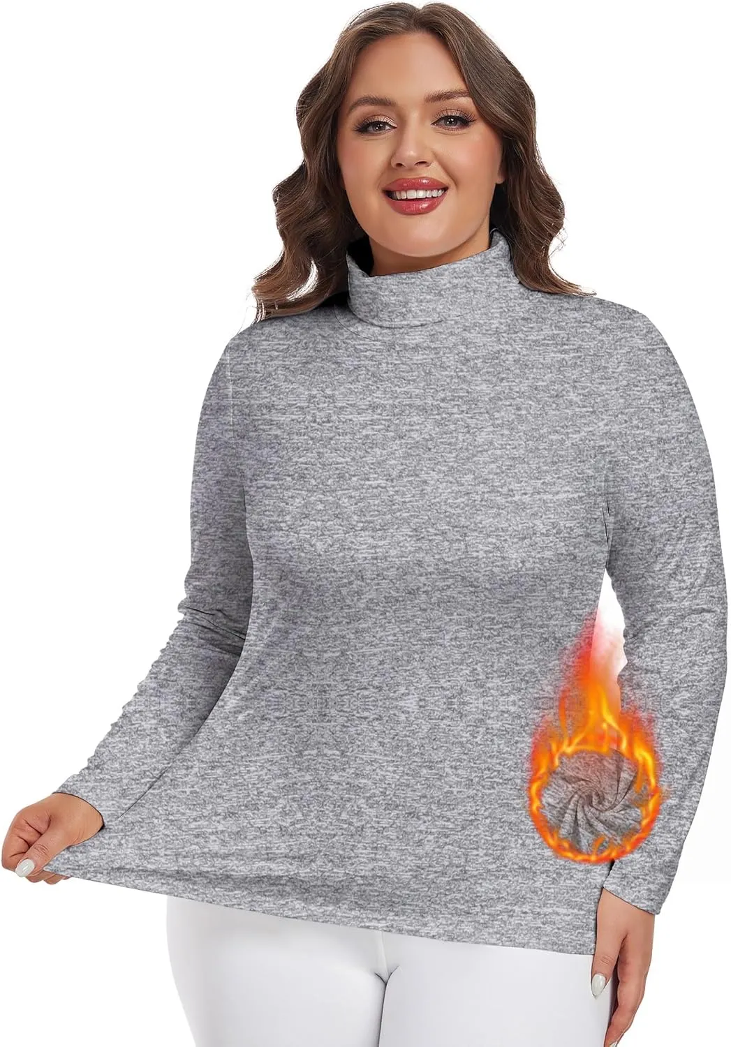 Plus Size Thermal Top for Women Long Sleeve Thermal Shirt Fleece Lined Long Johns Base Layer