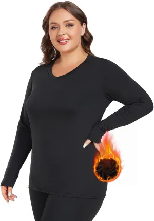 Plus Size Thermal Top for Women Long Sleeve Thermal Shirt Fleece Lined Long Johns Base Layer