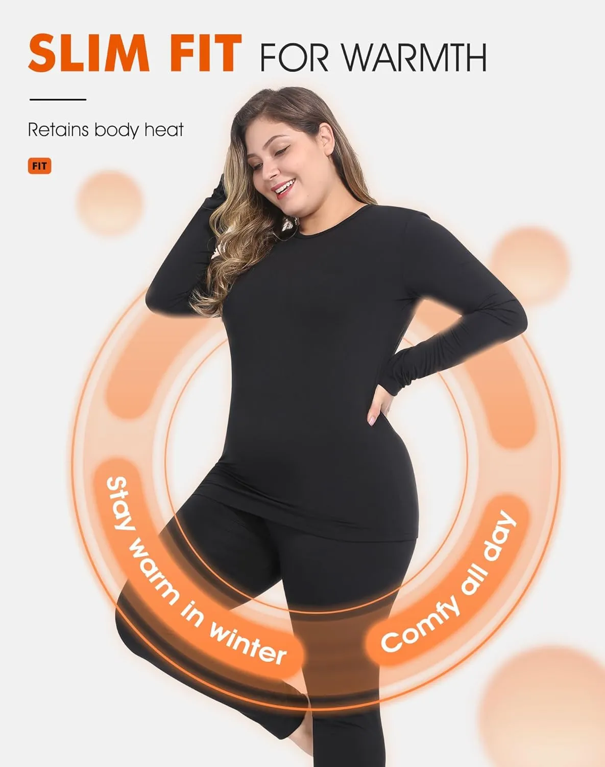 Plus Size Thermal Top for Women Long Sleeve Thermal Shirt Fleece Lined Long Johns Base Layer