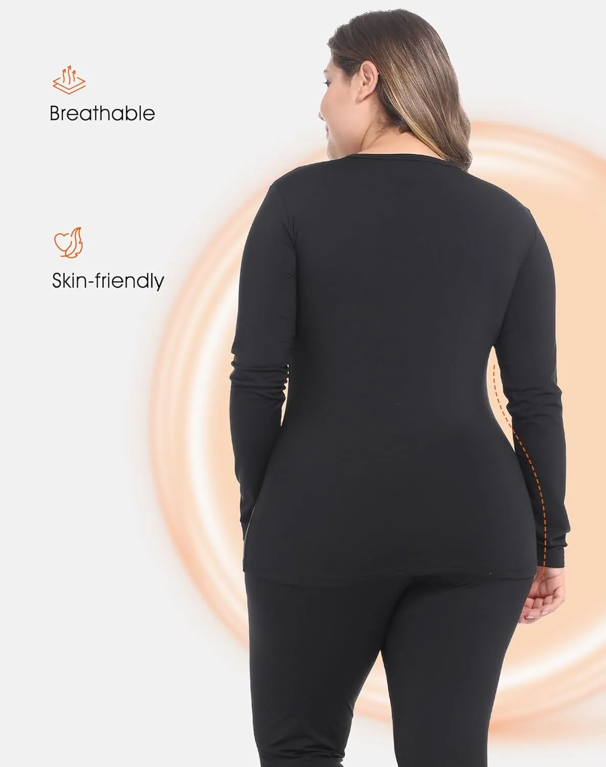 Plus Size Thermal Top for Women Long Sleeve Thermal Shirt Fleece Lined Long Johns Base Layer