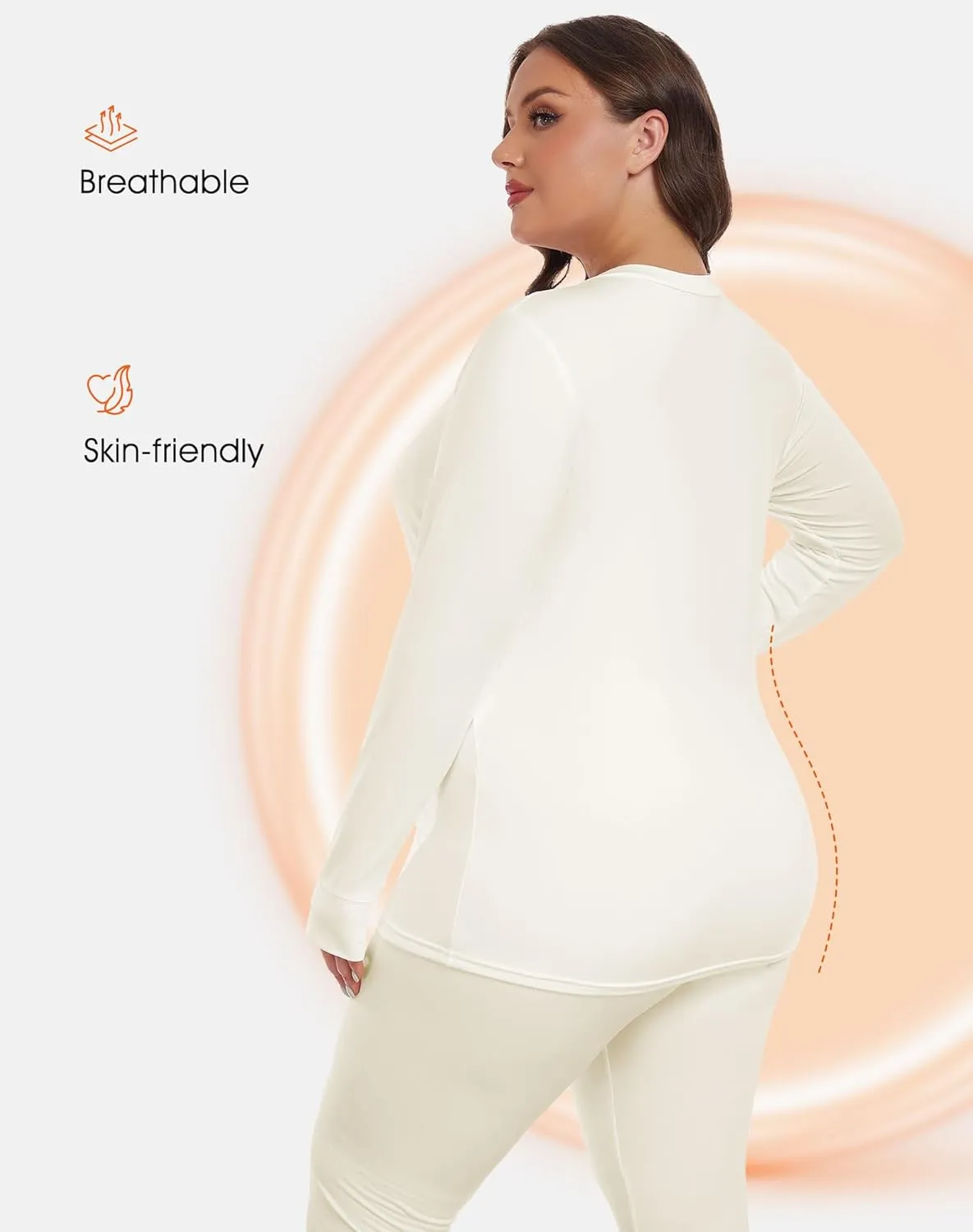 Plus Size Thermal Top for Women Long Sleeve Thermal Shirt Fleece Lined Long Johns Base Layer