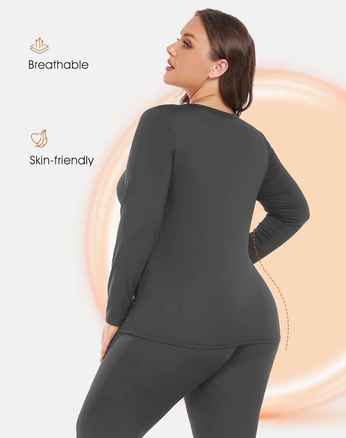 Plus Size Thermal Top for Women Long Sleeve Thermal Shirt Fleece Lined Long Johns Base Layer