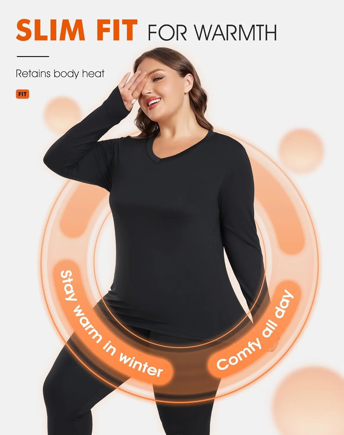 Plus Size Thermal Top for Women Long Sleeve Thermal Shirt Fleece Lined Long Johns Base Layer