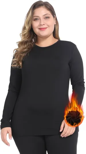 Plus Size Thermal Top for Women Long Sleeve Thermal Shirt Fleece Lined Long Johns Base Layer