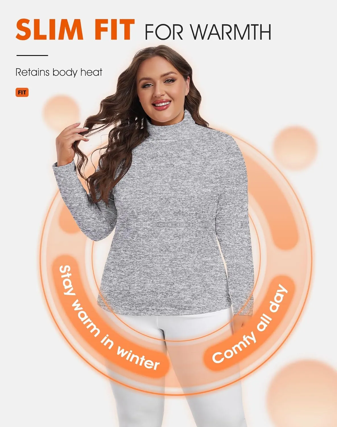 Plus Size Thermal Top for Women Long Sleeve Thermal Shirt Fleece Lined Long Johns Base Layer