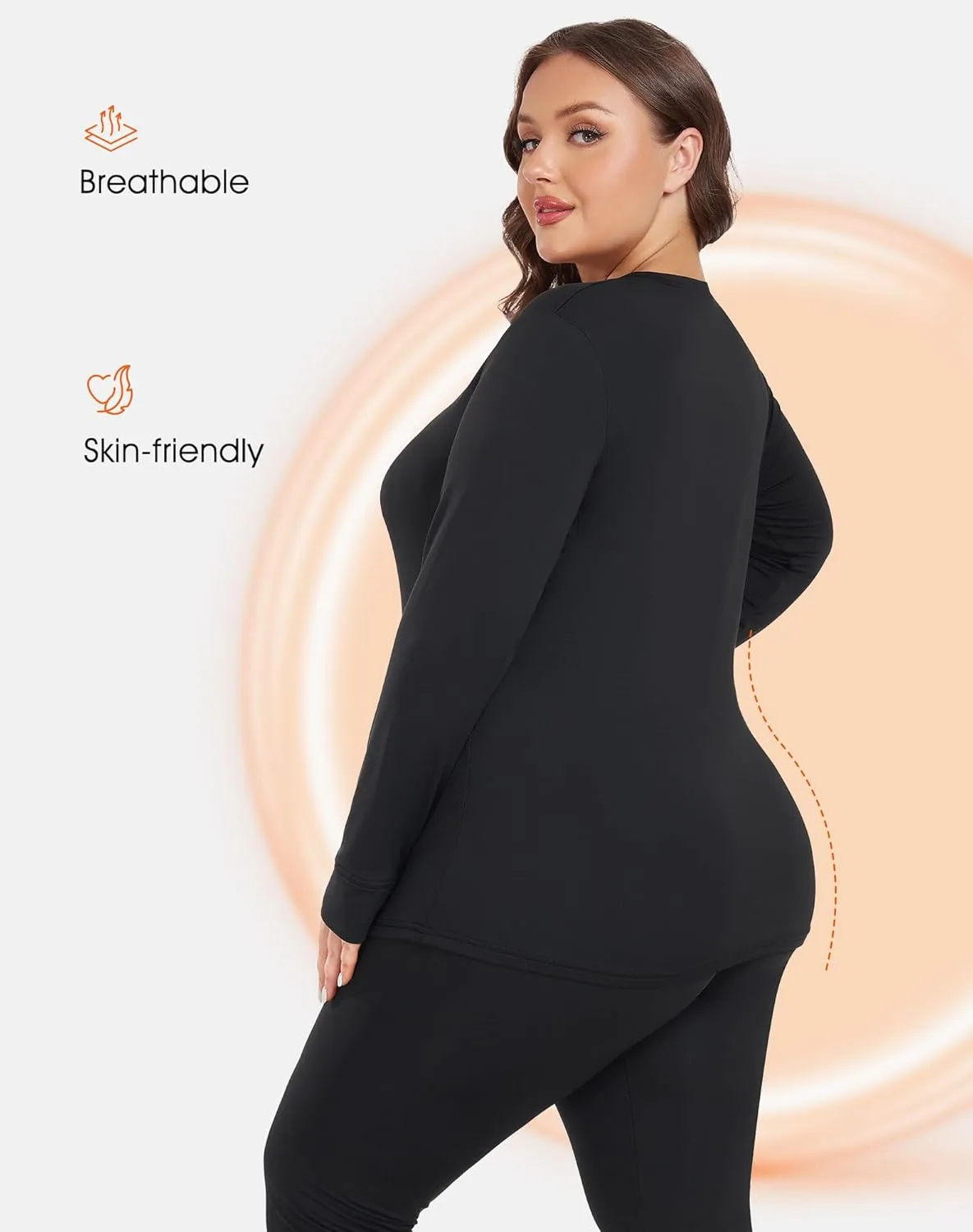 Plus Size Thermal Top for Women Long Sleeve Thermal Shirt Fleece Lined Long Johns Base Layer