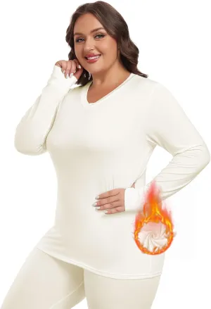 Plus Size Thermal Top for Women Long Sleeve Thermal Shirt Fleece Lined Long Johns Base Layer