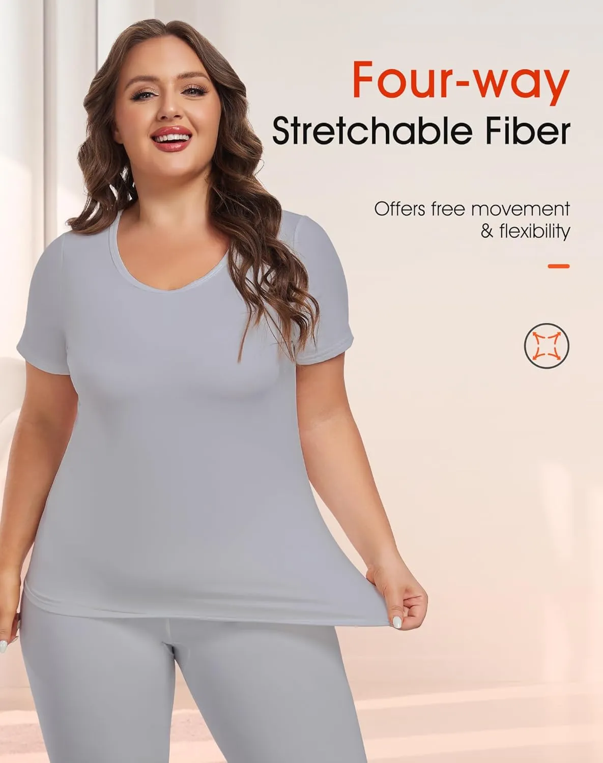 Plus Size Thermal Top for Women Short Sleeve Thermal Shirt Fleece Lined Underscrubs Long Johns Base Layer