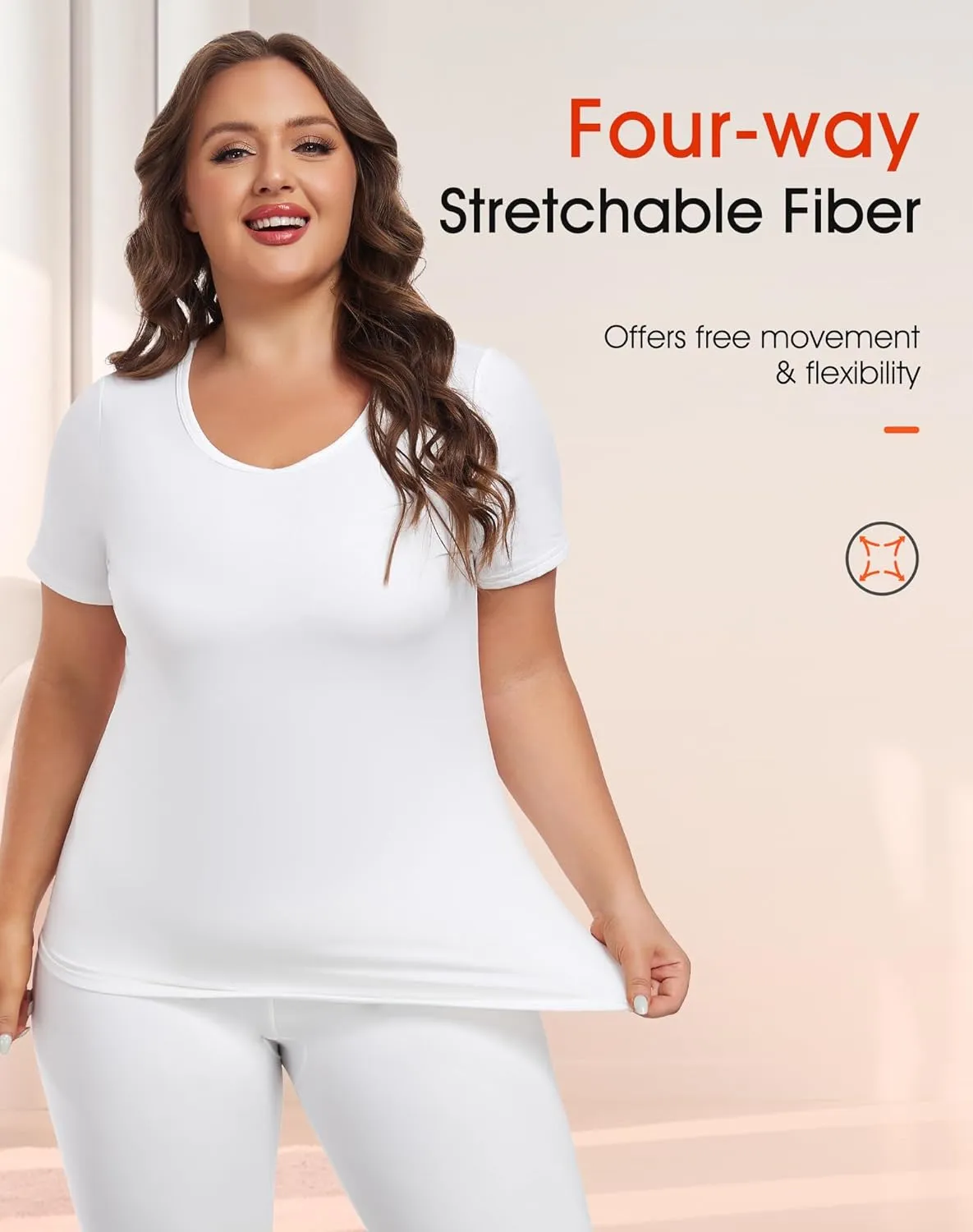 Plus Size Thermal Top for Women Short Sleeve Thermal Shirt Fleece Lined Underscrubs Long Johns Base Layer
