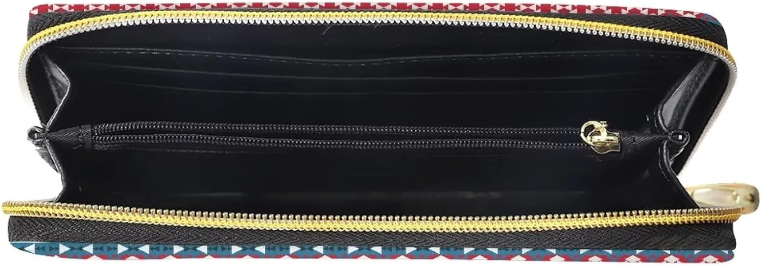 Poceacles Aztec National Tribe Leopard Print Women's Zipper Wallets, Stripes Print Leather Clutch Purse,Credit Card Cases