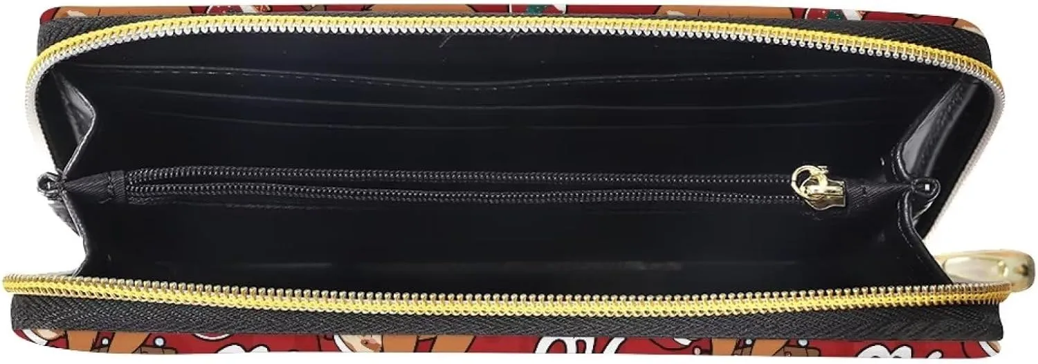 Poceacles Sloth Christmas Print Wallets for Women PU Leather Hand Purse Long Style Clutch Travel Shopping Handbag Money Clip with Card Slots Blocking Zip Around, Red