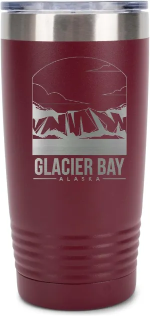 Polar Camel, United States National Parks, Maroon 20 Ounce, Stainless Steel, Vacuum Insulated Travel Tumbler Mug With Clear Lid, Glacier Bay Alaska