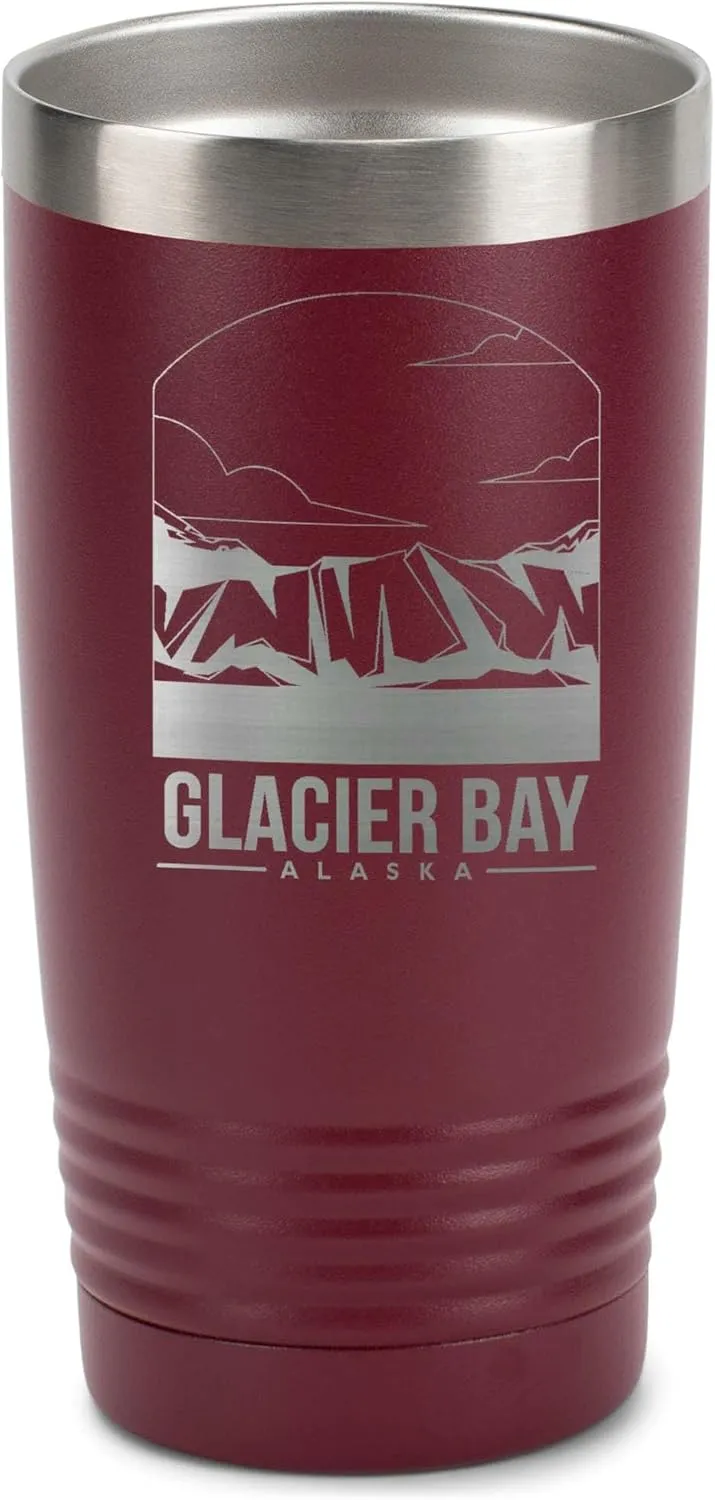 Polar Camel, United States National Parks, Maroon 20 Ounce, Stainless Steel, Vacuum Insulated Travel Tumbler Mug With Clear Lid, Glacier Bay Alaska